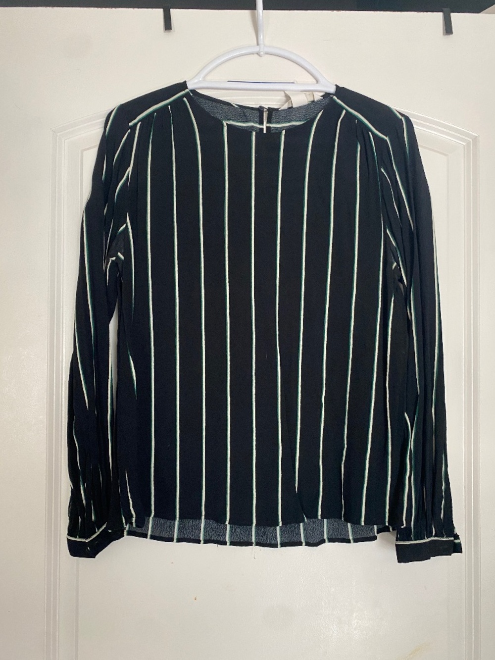 H&M black and green striped blouse size 6